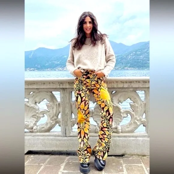 Zara Printed High Waist Flared Pants Multicolored - Picture 3 of 12